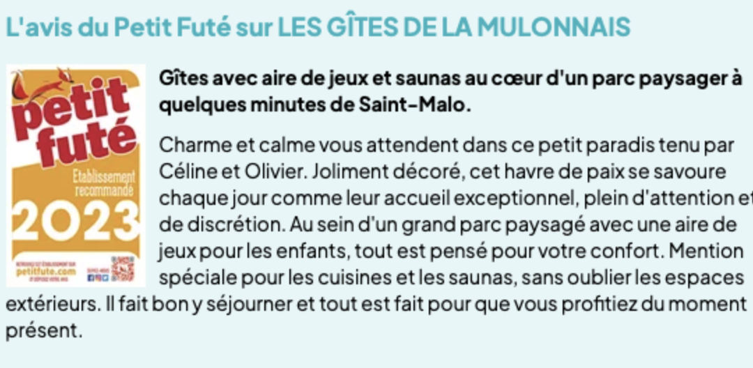 Mulonnais wird vom Guide du Petit Futé in Frankreich empfohlen